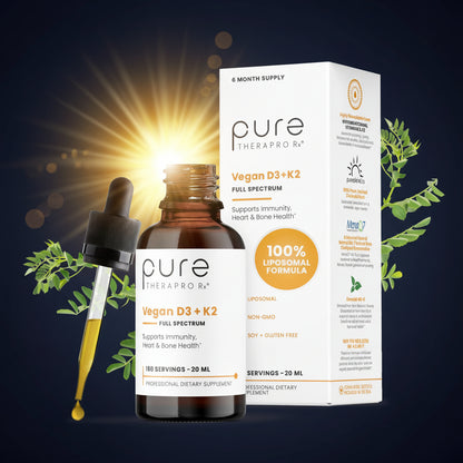 Vegan D3 + K2 Organic 100% Liposomal | 180 Servings | Maximum Absorption Vitamin D3 and Vitamin K2 Supplements for Men and Women D3 Vitamin 5000 IU Liquid Vitamin D3 with K2 - 20 mL Bottle