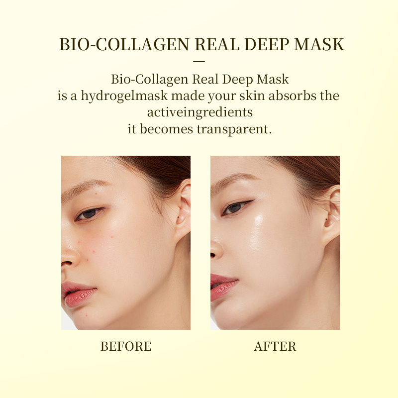 Bio-collagen mask application on face for intensive hydration treatment