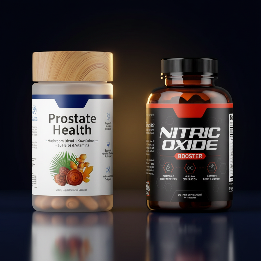 Nitric oxide and saw palmetto capsule set for men's energy vitality and circulation