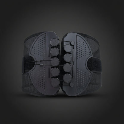 Lumbar support belt breathable fabric and adjustable sizing for all-day comfort