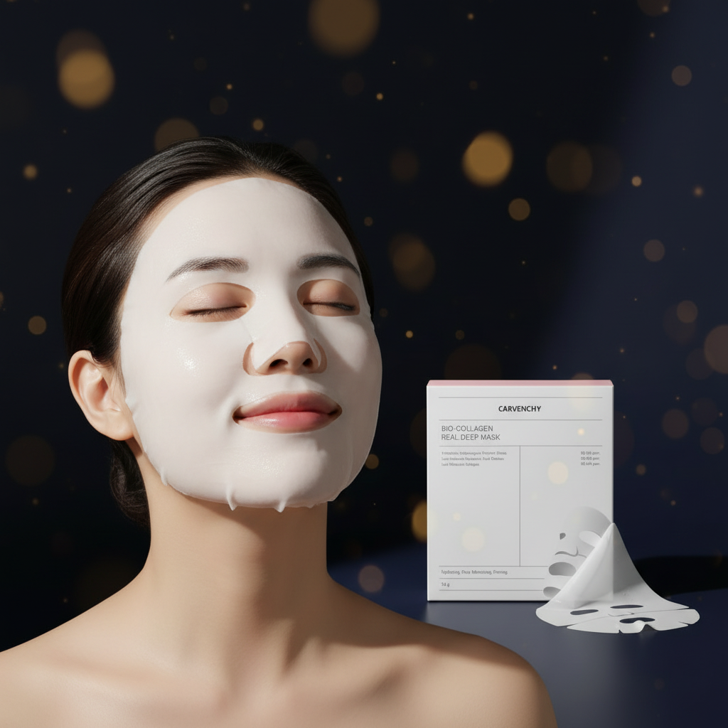 Collagen deep mask ingredients showing bio-collagen formula for skin repair