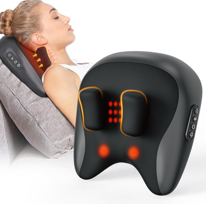 Shiatsu neck and shoulder massage pillow with 4 deep-kneading nodes and heat therapy