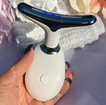 7-color facial massager before and after skin tone and texture improvement