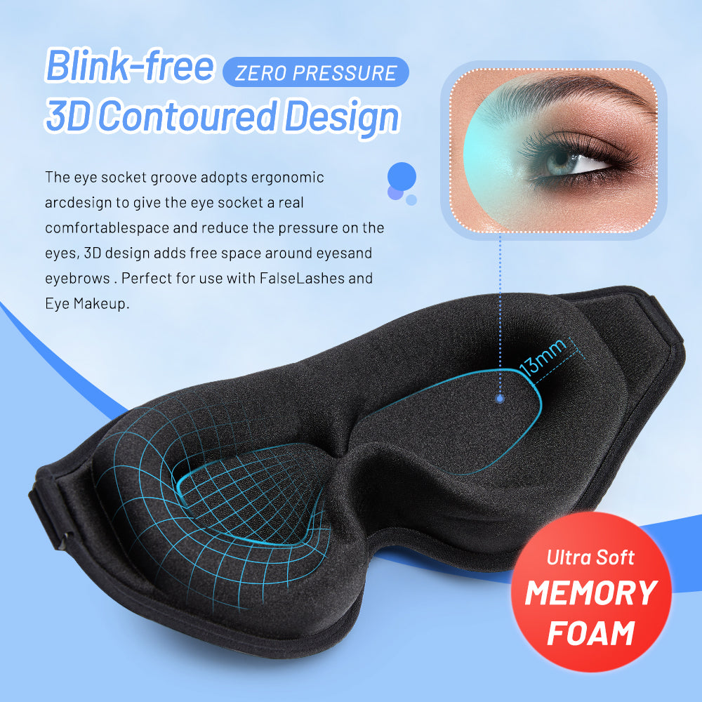 3D sleep mask blocking 100% of light for deeper uninterrupted sleep