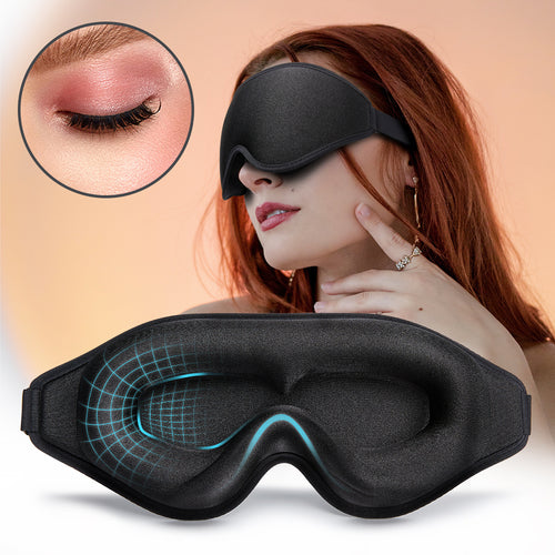 3D contoured memory foam sleep mask for total blackout and pressure-free comfort