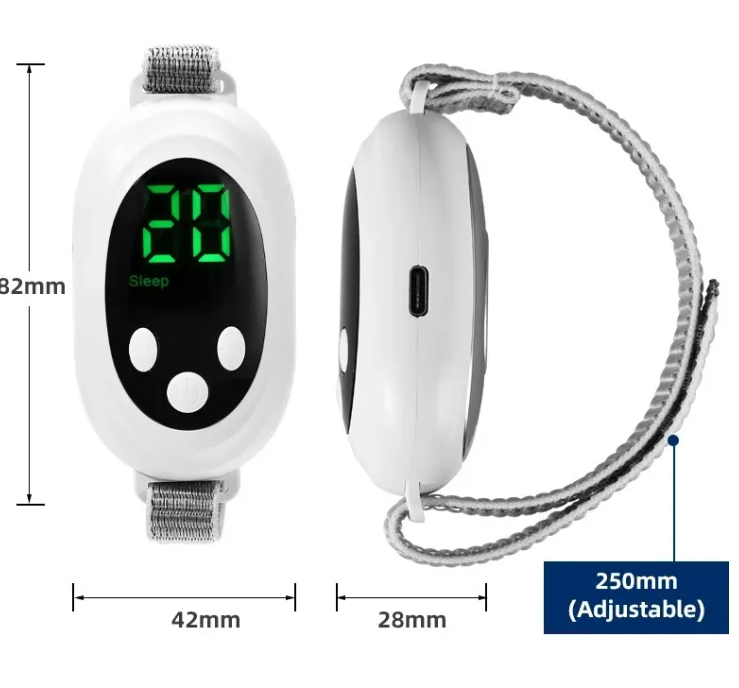 Person wearing the smart sleep aid device before bed