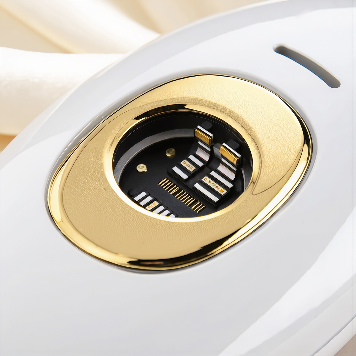 Extreme close-up of the IPL device's treatment window