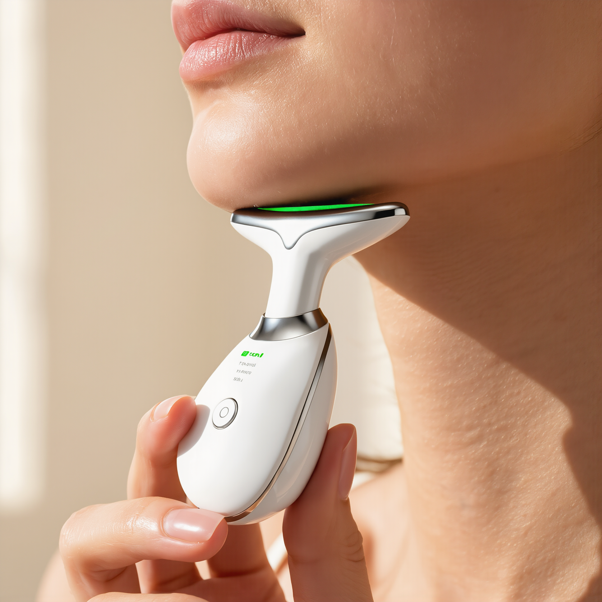 Extreme close-up of the facial massager's light therapy head