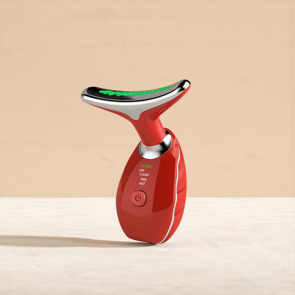 7-color microcurrent facial massager in red, single product shot