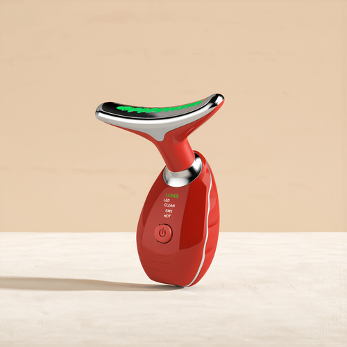 7-color microcurrent facial massager in red, single product shot