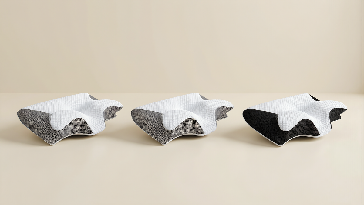 Three identical ergonomic neck support pillows shown together