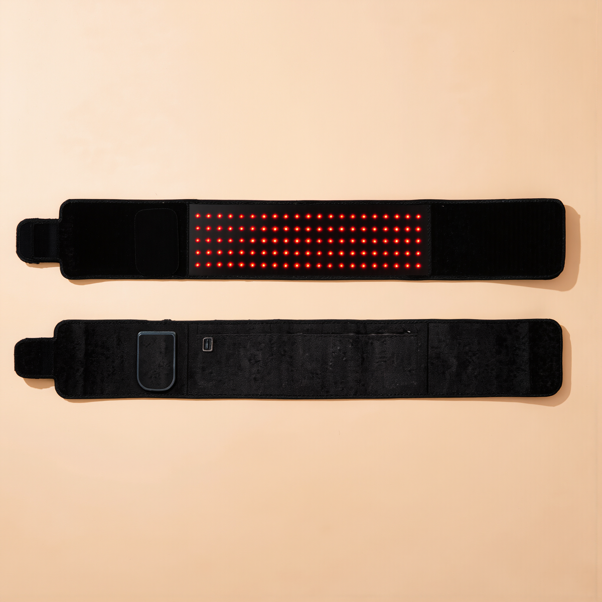 Black red light therapy waist belt, single product studio shot