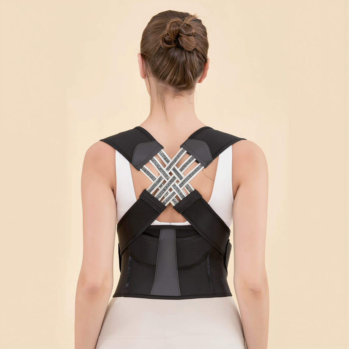 Back view of the posture corrector band showing the strap system