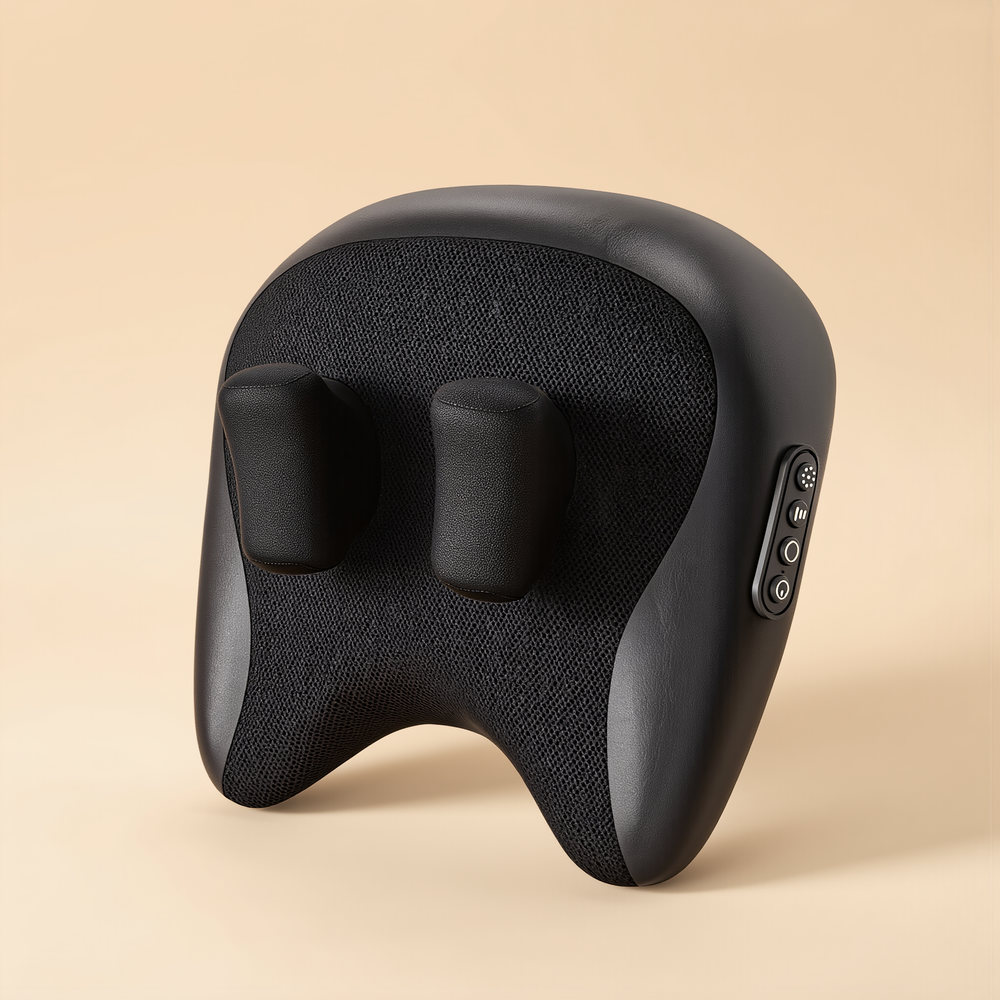 Black shiatsu massage pillow, single product studio shot